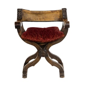 A Continental walnut Savanarola chair, 19th century