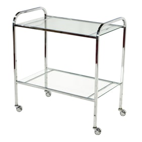 A Modern two tiered rolling bar cart