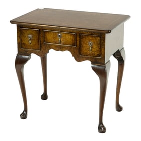 A George II style burl walnut desk or lowboy