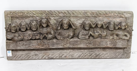 A Mexican Folk Art relief carved wood sculpture of a religious feast