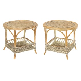 A pair of McGuire style rattan tables
