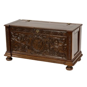 A Continental carved wood blanket chest