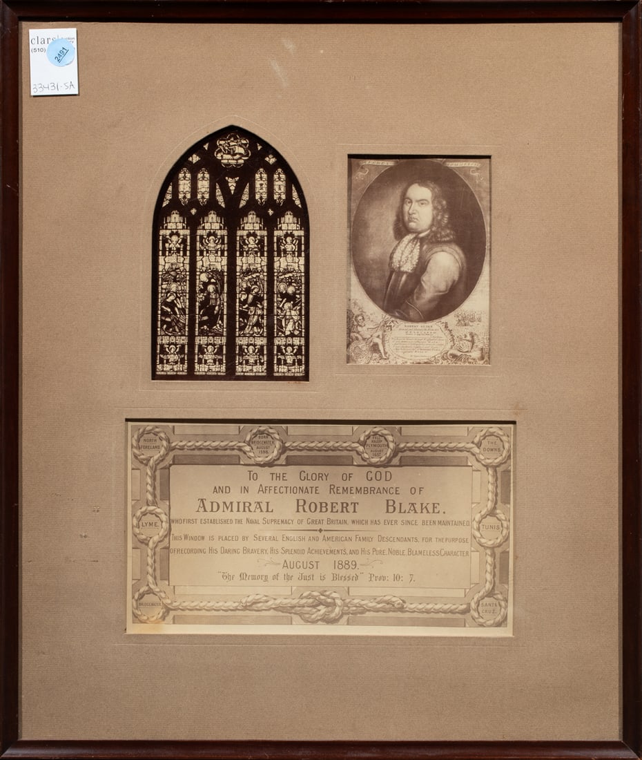 Prints, British School (19th century): British School (19th century), Admiral Robert Blake Obituary, prints, overall (all in one frame): 20"h x 17"w