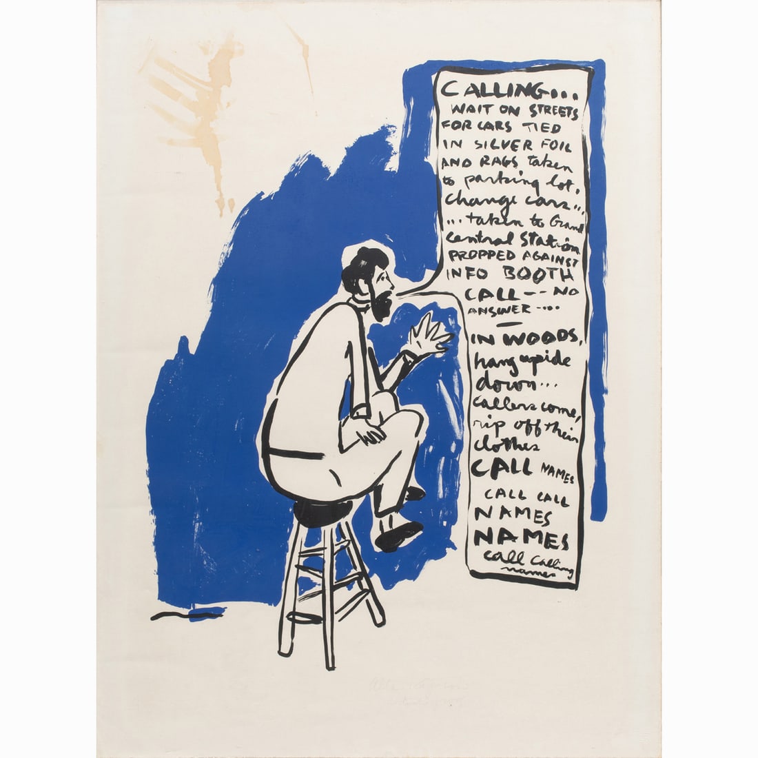 Print, Allan Kaprow: Allan Kaprow (American, 1927-2006), "Calling (Self Portrait)," lithograph, pencil signed lower center, edition A/P, image: 29.75"h x 22.25"w, overall (with frame): 32"h x 23.5"w. Provenance: Gift from