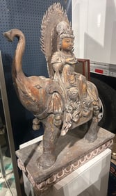 A large Chinese wood carving of Guanyin and elephant