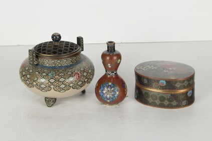 (lot of 3) Japanese cloisonne enamel objects