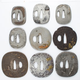 (lot of 9) Japanese mixed metal iron tsubas