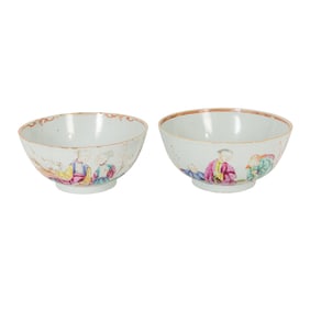 (lot of 2) Chinese export famille rose 'figure' bowls