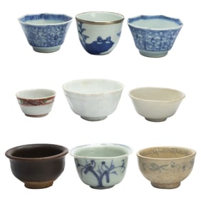 (lot of 9) Chinese porcelain wine cups