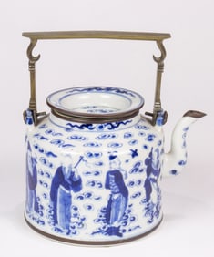 A Chinese blue and white 'Eight Immortals' teapot