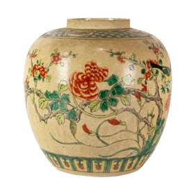 A Chinese famille rose verte jar