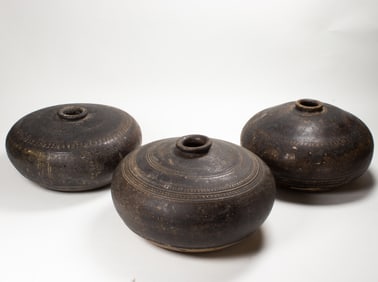 (lot of 3) Khmer glazed ceramic pots