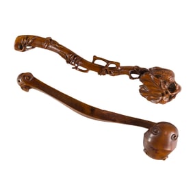 (lot of 2) Chinese boxwood ruyi scepters