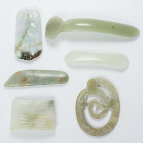 (lot of 6) Chinese jade and hardstone carvings