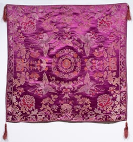 A Chinese purple ground brocade tablecloth