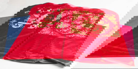 (lot of 2) Chinese embroidered red-ground chair covers