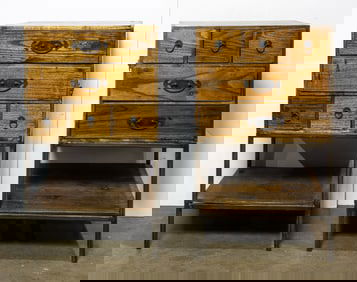 A pair of Chinese hardwood cabinets