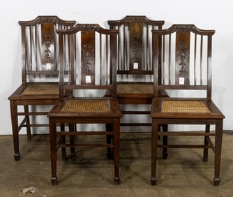 (lot of 4) Chinese hardwood chairs with rattan seats