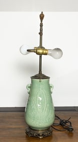 A Chinese celadon glazed vase as lamp