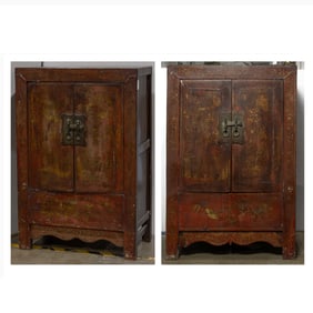 A pair of Chinese hardwood cabinets