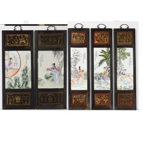 (set of 5) Chinese famille rose porcelain plaques