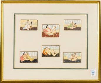 (lot of 6) Mughal style paintings from the Karma Sutra