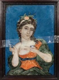 A Chinese export reverse-glass painting of a European lady