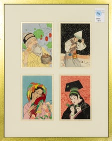 (lot of 4) Paul Jacoulet Christmas cards