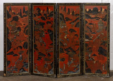 A Chinese four-panel lacquered screen