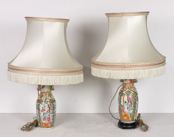 A pair of Chinese Canton famille rose vases as lamps