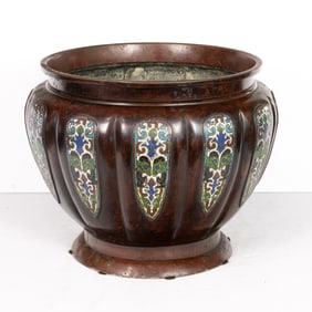 A Japanese cloisonne inlaid copper jardiniere