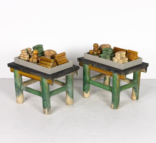 (lot of 2) Chinese sancai glazed burial object sets
