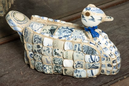 A Chinese blue and white duck