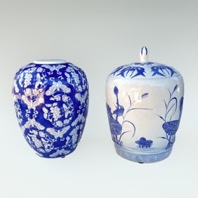 Two Blue and White Porcelain Jars