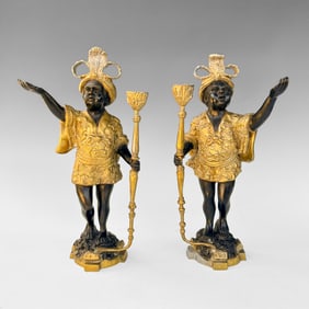 Pair of French Bronze Blackamoor Mantle Candleholders