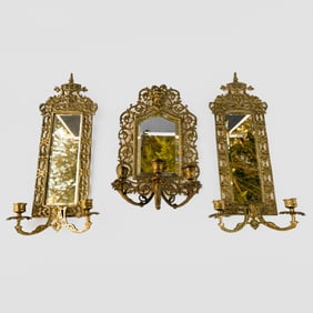 Group of Bacchus Brass Hanging Beveled Mirror Candle Sconces