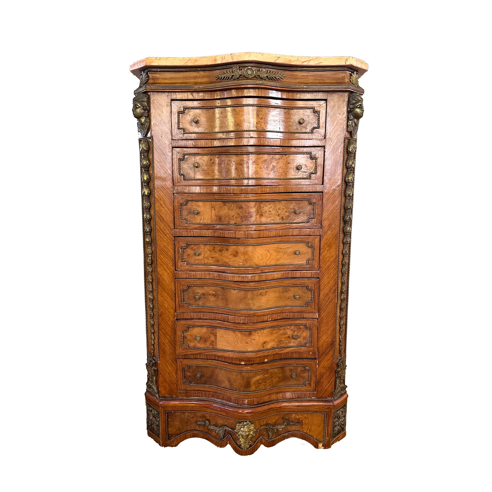 French Louis XIV Style Mixed Wood Semainier Chest (1 of 6)