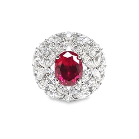Lab Ruby, Diamond and Sterling Silver Ring