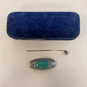Jadeite, Diamond and Silver Hairpin