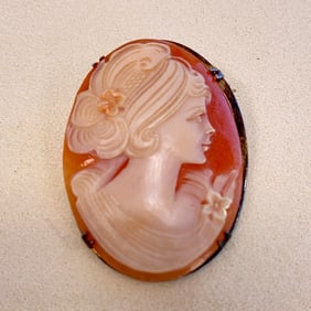 Shell, Coral and Silver Brooch/Pendant