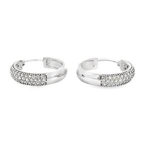 Mille Diamond Accen Snap Close Hoop Platinum Earrings
