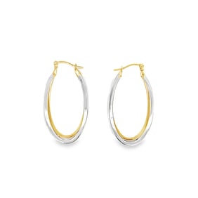 Italian Dual Tone Loop Snap Close 18k Gold Earrings