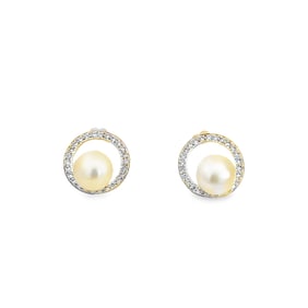 Akoya Cultured Pearl, Diamond Stud Earrings