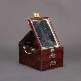 Vintage Wood and Brass Mirrored Cosmetic Box