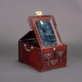 Vintage Wood and Brass Mirrored Cosmetic Box