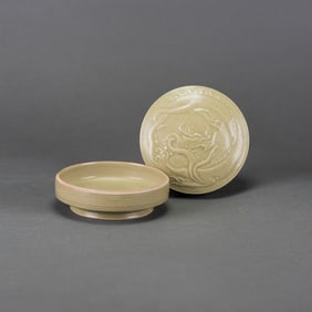 Chinese Carved Yueyao Powder Box and Cover