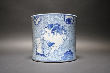 Chinese Blue and White Brush Pot, Xuande Mark
