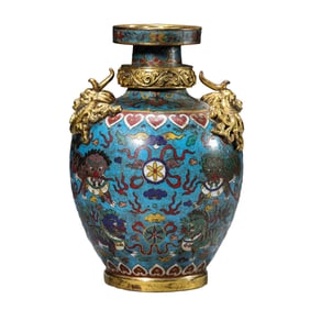 Chinese Cloisonne Enamel Mythical Beast Vase, Qianlong Mark