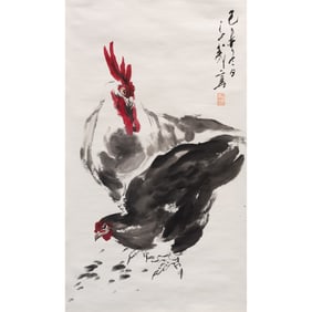 Wang Ziwu (1936 - 2021) - Chinese painting of Two Roosters