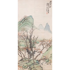 Attributd to Wu Changshuo (1844 - 1927), Chinese Painting Scroll of Landscape